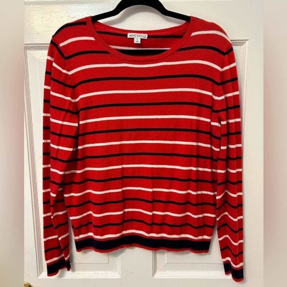J. Crew Red Striped Long-Sleeve Crewneck Sweater Women’s Sz Large